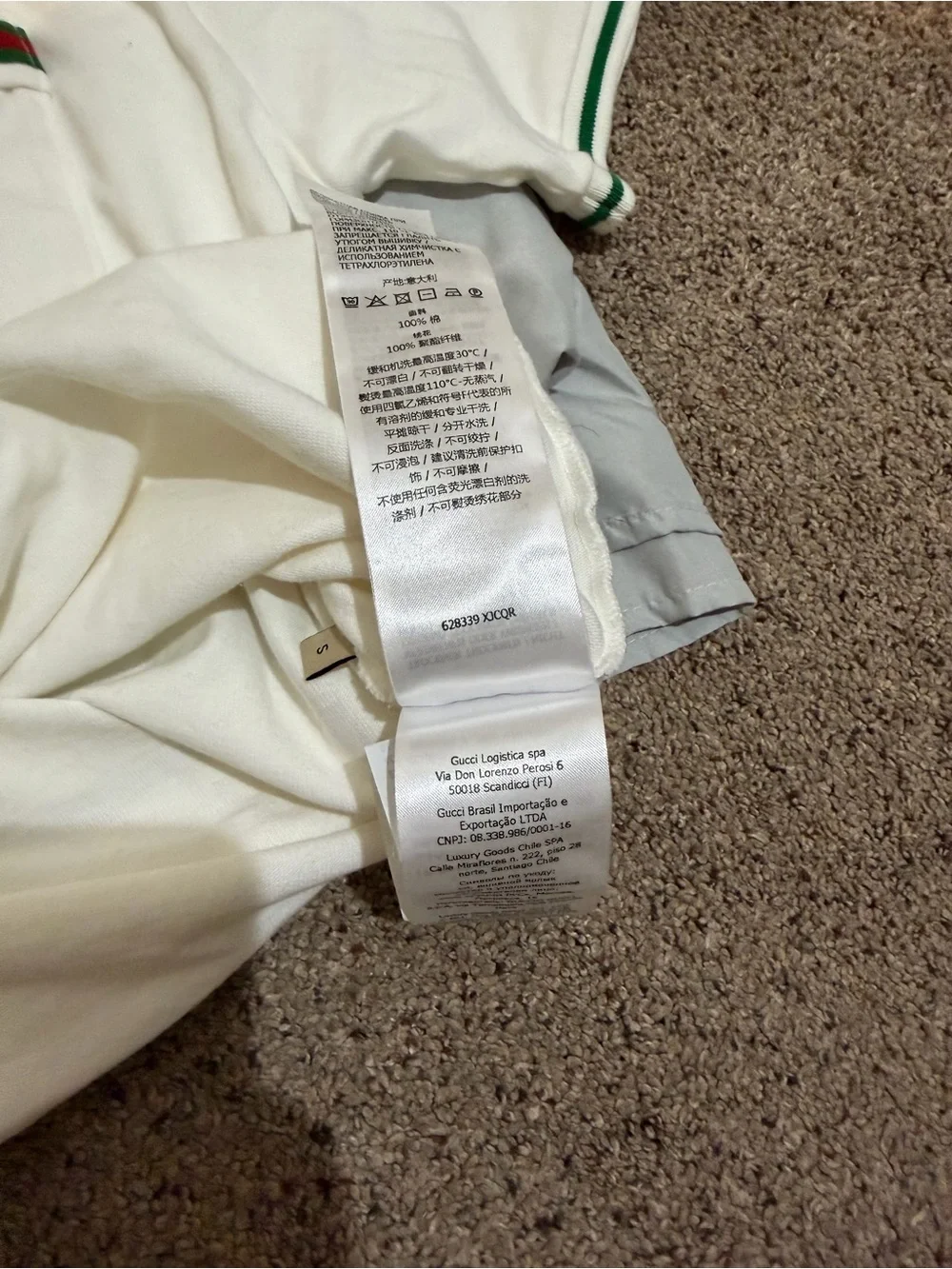 Gucci White Polo with Green Stripe Trim and Chest Web